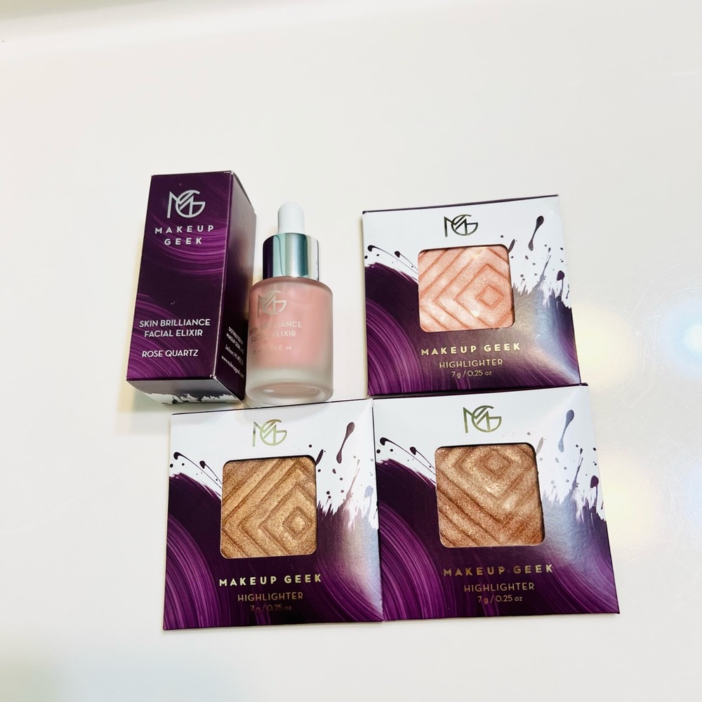 Glowing face bundles by Makeup Geek Highlighters and Skin Elixir NIB